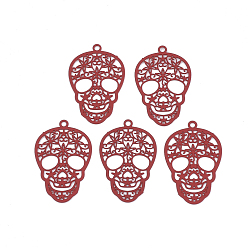 Темно-Красный 430 из нержавеющей стали филигранные подвески, окрашеные, гравированные металлические украшения, череп, темно-красный, 23x15x0.5 мм, отверстие : 1.2 мм