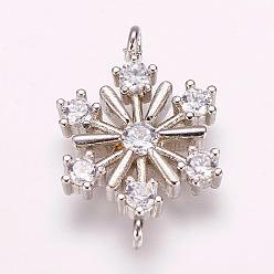 Платина Латунные микро проложить кубических ссылки циркония, снежинка, платина, 19x12.5x2.5 мм, отверстие : 1 мм