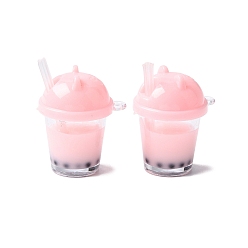 Pink (Defective Closeout Sale: Yellowing), Imitation Bubble Tea Resin Pendants, Polymer Clay inside, with Acrylic Cup, Pink, 35.5x27.5x22.5mm, Hole: 2mm