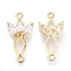 Настоящее золото 18K Коннекторы, латунь, кубический цирконий, цветок, без никеля , реальный 18 k позолоченный, 21x10x3 мм, отверстие : 1 мм