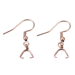 Rose Gold Ion Plating(IP) 304 Stainless Steel Hooks, Ear Wire, with Ice Pick Pinch Bails, Rose Gold, 27x20mm, 21 Gauge, Pin: 0.7mm