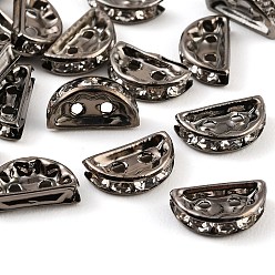 Черный Цвет Металла Латунные хрустальные стразы, разделительные планки, полукруглый, 2-луночное, металлический черный , 12.5x3.5x7 мм, отверстие : 1.4 мм