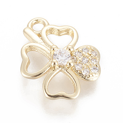 Прозрачный Латунные микро проложить кубического циркония прелести, клевер, золотые, прозрачные, 13.5x11.5x3 мм, отверстие : 1.5 мм