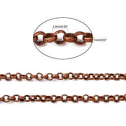 Red Copper Iron Rolo Chains, Belcher Chain, Unwelded, Lead Free and Nickel Free, Red Copper Color, with Spool, Size: Chain: about 2.5mm in diameter, 1mm thick, about 328.08 Feet(100m)/roll