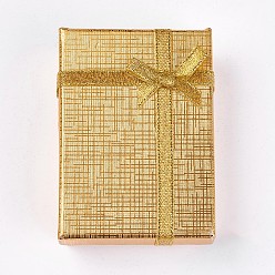 Gold Cardboard Necklace Boxes, with Ribbon Bowknot and Sponge inside, Rectangle, Gold, 7x5x2.5cm