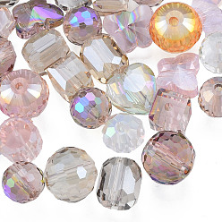 Mixed Color Transparent Glass Beads, Faceted, Mixed Shapes, Mixed Color, 7~10x7~10x5~9.5mm, Hole: 1~1.5mm