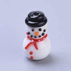 White Handmade Lampwork Beads, Cartoon Christmas Snowman, White, 21.2x12.2x11mm, Hole: 1.4mm