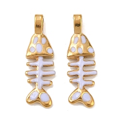 Белый 304 нержавеющей стальной эмали подвески, рыба, реальный 18 k позолоченный, ионное покрытие (ip), белые, 32x10x4~5.5 мм, отверстие : 5x3.5 мм