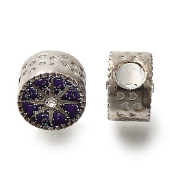 Средняя Орхидея Наберешь покрытие эмали сплава европейские шарики, со стразами и пайетками, без свинца и без кадмия, бусины с большим отверстием, плоские круглые со звездой, средне орхидеи, 12x8.5 мм, отверстие : 4.5 мм