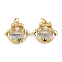 Настоящее золото 18K Латунь стекло кулоны, бантом прелести, с целью перехода в кольце, стойки покрытие, долговечный, без свинца и без кадмия, реальный 18 k позолоченный, 16x18x4 мм, отверстие : 3.5 мм
