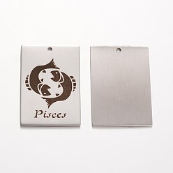 Fische Anlaufgeschütztes Rechteck 201 Edelstahlanhänger, Sternbild / Sternzeichen, Fische, 30x20x1 mm, Bohrung: 1.5 mm