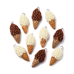 (52) Непрозрачная лаванда Подвески из смолы, мороженое, с железной платиной петлей, разноцветные, 30x13.5x8 мм, отверстие : 2 мм