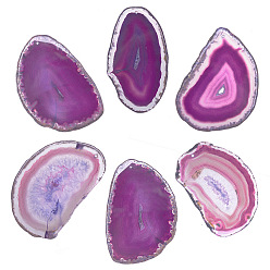 Blue Violet Natural Agate Slices Big Pendants, Dyed, Nuggets, Blue Violet, 50~110x27~60x5~10mm, Hole: 2mm, 6pcs/set