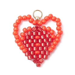 Красный Подвески ручной работы из стеклянных бусин в форме сердца, с 304 петлей из нержавеющей стали, красные, 21x22x2 мм, отверстие : 3 мм
