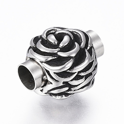 Argent Antique 304 fermoirs magnétiques en acier inoxydable avec extrémités à coller, fleur, argent antique, 16x13.5x12.5mm, Trou: 5mm