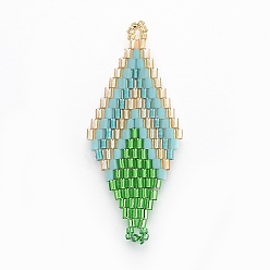 Зеленый лайм Японский бисер miyuki & toho ручной работы ссылки, Ткацкий станок, ромб, зеленый лайм, 43~45x17.6~18.1x1.7~2 мм, отверстие : 1.2~1.5 мм