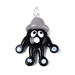 Черный Подвески лэмпворк ручной работы, прелести осьминога, чёрные, 43~47.5x30.5~33.5x9.5~12 мм, отверстие : 3.5~4.5 мм