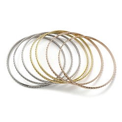 Mixed Color 7Pcs 3 Colors PVD Vacuum Plating 202 Stainless Steel Bangle Sets, Stackable Textured Bangles for Women, Mixed Color, Inner Diameter: 2-5/8 inch(6.7cm), 3.5mm