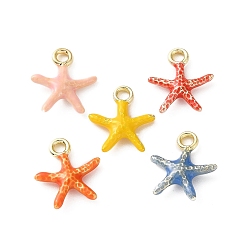 Estrella de mar Colgantes de la aleación del esmalte, colores mezclados, la luz de oro, encantos de estrellas de mar, 17.5x12.5x3 mm, agujero: 2 mm