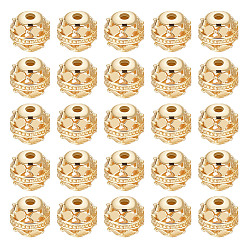 Настоящее золото 18K 30шт. полые бусины из сплава, круглые, без кадмия и без свинца, реальный 18 k позолоченный, 8x7~8 мм, отверстие : 1.5~2 мм