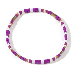 (52) Непрозрачная лаванда Винтажные этнические стеклянные бусины эластичные браслеты для женщин, прямоугольные, разноцветные, внутренний диаметр: 6-1/4 дюйм (16 см) ~ 6-1/2 дюйм (16.5 см)
