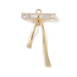 Золотой Латунные микропаве прозрачные подвески с фианитом, без кадмия, без никеля и без свинца, бантом, золотые, 28x17x5 мм, отверстие : 1.4 мм