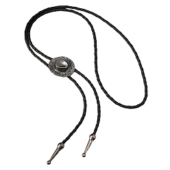 Antique Silver 1Pc West Cowboy Hat Tibetan Style Alloy Pendant Black PU Leather Cord Bolo Tie Lariat Necklaces, Antique Silver, 39.76 inch(101cm)