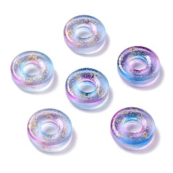 Dodger Blue Frosted Glass Beads, with Glitter Powder, Disc/Flat Round, Dodger Blue, 11x3mm, Hole: 4mm