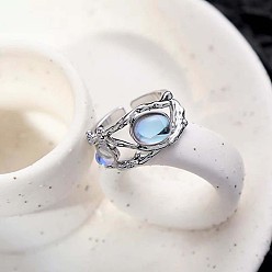 Светлый Стально-синий Открытые кольца-манжеты из сплава и стекла, круглые, серебряные, светло-стальной синий, внутренний диаметр: 15~20 мм