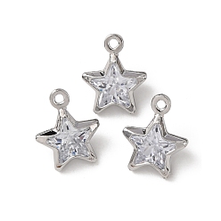 Платина Латунь стекло кулоны, звезда очарование, долговечный, стойки покрытие, граненые, платина, 10x8x3.5 мм, отверстие : 1 мм
