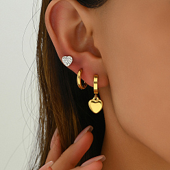 Золотой 3 парные стильные комплекты сережек из нержавеющей стали в форме сердца, со стразами, золотые, 15~25x7~10 мм