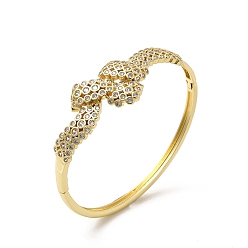 Golden Clear Cubic Zirconia Bowknot Hinged Bangle, Brass Jewelry for Women, Golden, Inner Diameter: 2x2-3/8 i inch(5.2x6.1cm)