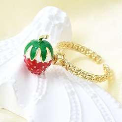 Клубника Латунные эмалевые открытые манжеты для женщин, без кадмия и без свинца, реальный 16 k позолоченный, клубника, внутренний диаметр: 20 мм, клубника: 10.5x16 мм