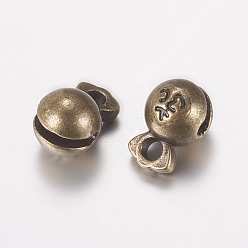 Antique Bronze Alloy Charms, Bell with Om Symbol, Antique Bronze, 9x6x0.5mm, Hole: 1.5mm