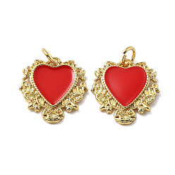 (123L) Белый крем непрозрачный блеск Латунь эмаль подвески, сердце прелести, с целью перехода в кольце, без кадмия и без свинца, реальный 18 k позолоченный, огнеупорный кирпич, 16x15.5x2 мм, отверстие : 3 мм