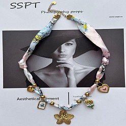 Цветок 304 Женские шарфы с подвеской из нержавеющей стали и эмалированным принтом, золотые, цветок, 19.69 дюйм (50 см), Кулон : 33x30 мм