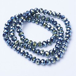 Mixed Color Electroplate Transparent Glass Beads Strands, Full Plated, Faceted, Rondelle, Mixed Color, 6x5mm, Hole: 1mm, about 85~88pcs/strand, 16.1~16.5 inch(41~42cm)