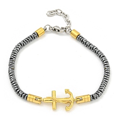 Золотой Браслеты из синтетического немагнитного гематита из бисера, якорь 304 браслеты со звеньями из нержавеющей стали для мужчин и женщин, золотые, 7-1/2 дюйм (18.9 см)