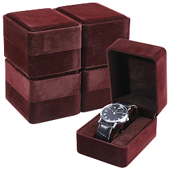 Brown Wood & Velvet Organizer Boxes, Rectangle Glass Jewelry Box, Brown, 9.9x7.9x6.55cm