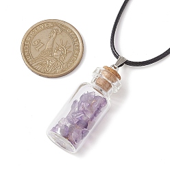 Améthyste Collier pendentif bouteille de souhait en verre, collier d'arbre en copeaux d'améthyste naturelle, 17.83 pouce (45.3 cm)