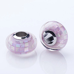 Фиолетовый Оболочки европейские шарики, с медными сердечниками, рондель, бусины с большим отверстием, платина, фиолетовые, 13~14x7.5 мм, отверстие : 4.5 мм