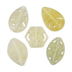 Xiuyan Jade Natural Xiuyan Jade Carved Beads, Leaf Hexagon, Mixed Shapes, 25~37x21~29x4~5mm, Hole: 2mm