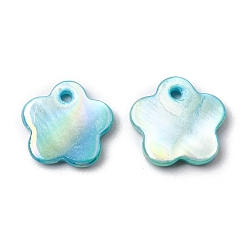 Pale Turquoise Natural Freshwater Shell Flower Charms, Dyed, AB Color Plated, Pale Turquoise, 11x11.5x1.5mm, Hole: 1.2mm