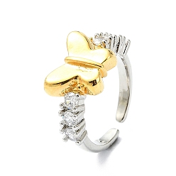 Бабочка Покрытие стойки латунь микро паве цирконий открытые манжеты кольца, без кадмия и без свинца, долговечный, бабочка, размер США 5 1/2 (16.1 мм)