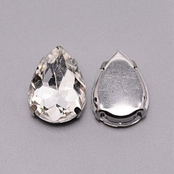 Kristall Nähen auf Rhinestone, Glas Strass, mit Platin-Edelstahl-Krappenfassungen, Bekleidungszubehör, Träne, Kristall, 25x18x8 mm, Bohrung: 1.4 mm