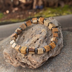 Пейзажный Джаспер Браслеты из кубической натуральной яшмы и синтетического немагнитного гематита, эластичные, для женщин и мужчин., регулируемый