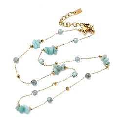 Настоящее золото 18K Натуральная амазонитовая крошка 304 цепочка из нержавеющей стали для женщин, со стеклом, ионное покрытие (ip), реальный 18 k позолоченный, 16.14 дюйм (41 см)