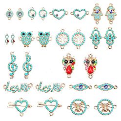 Mixed Color Alloy Enamel Links Connectors, with Acrylic Beads, Mixed Shapes, Sky Blue, Mixed Color, 28pcs/box