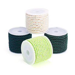 Couleur Mélangete 4 rouleaux 4 couleurs cordon rond en polyester, cordon torsadé, couleur mixte, 3mm, environ 5.46 yards (5m)/rouleau, 1 rouleau / couleur