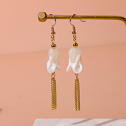 Clear Handmade Lampwork Dangle Earrings, Flower, Alloy Dangle Earrings for Women, Golden, Clear, 76x43mm